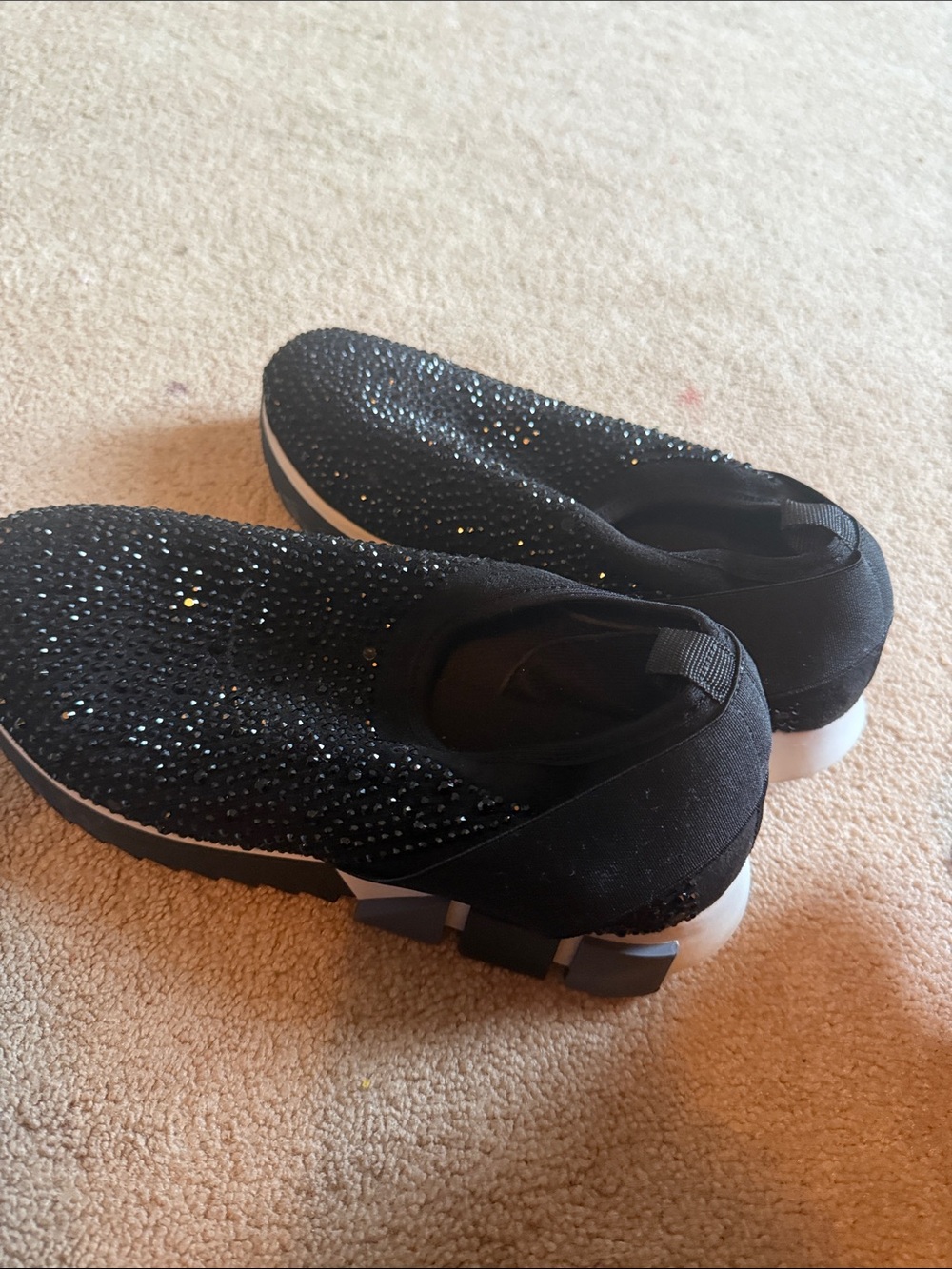 Women's Black Slip-On Rhinestone Sneakers with Cushioned Sole